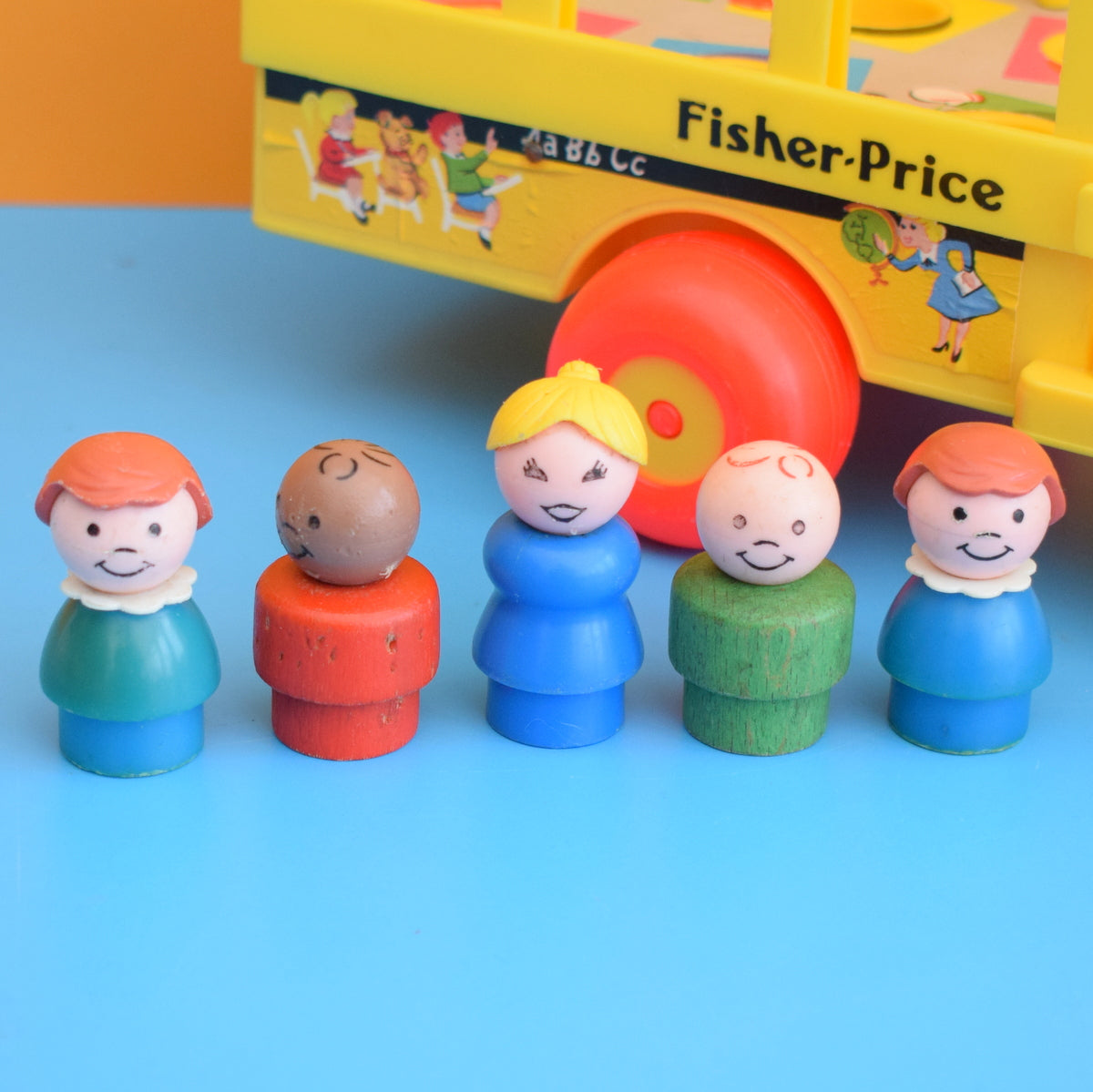 Vintage 1970s Fisher Price Big Yellow School Bus & People