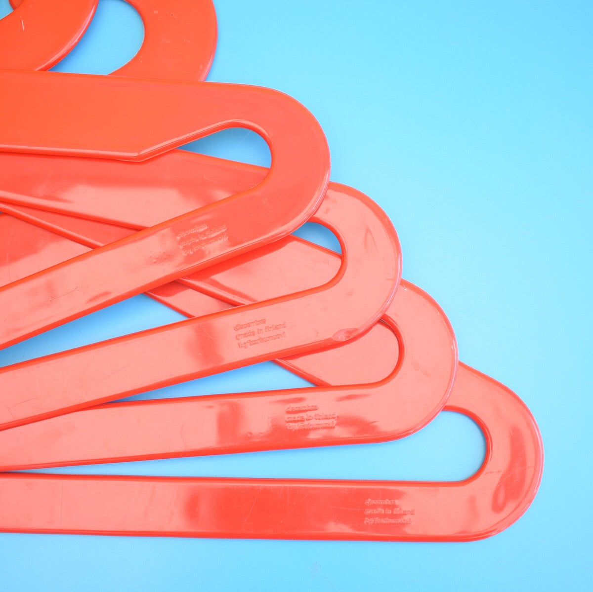 Vintage 1970s Plastic Clothes Hangers x4 - Finland - Red