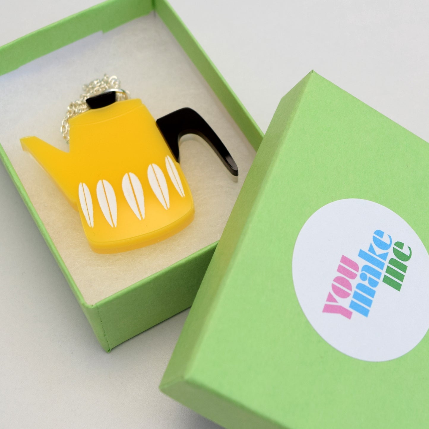 Retro Acrylic Necklace - Cathrineholm Style Coffee Pot Design, Yellow