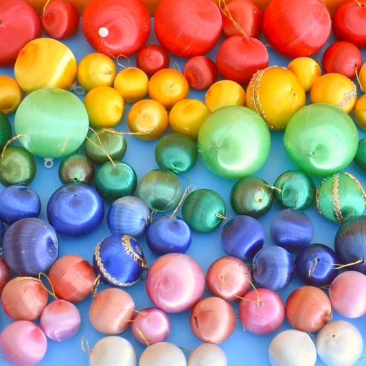 Vintage 1970s Satin Christmas Baubles - Rainbow Colours