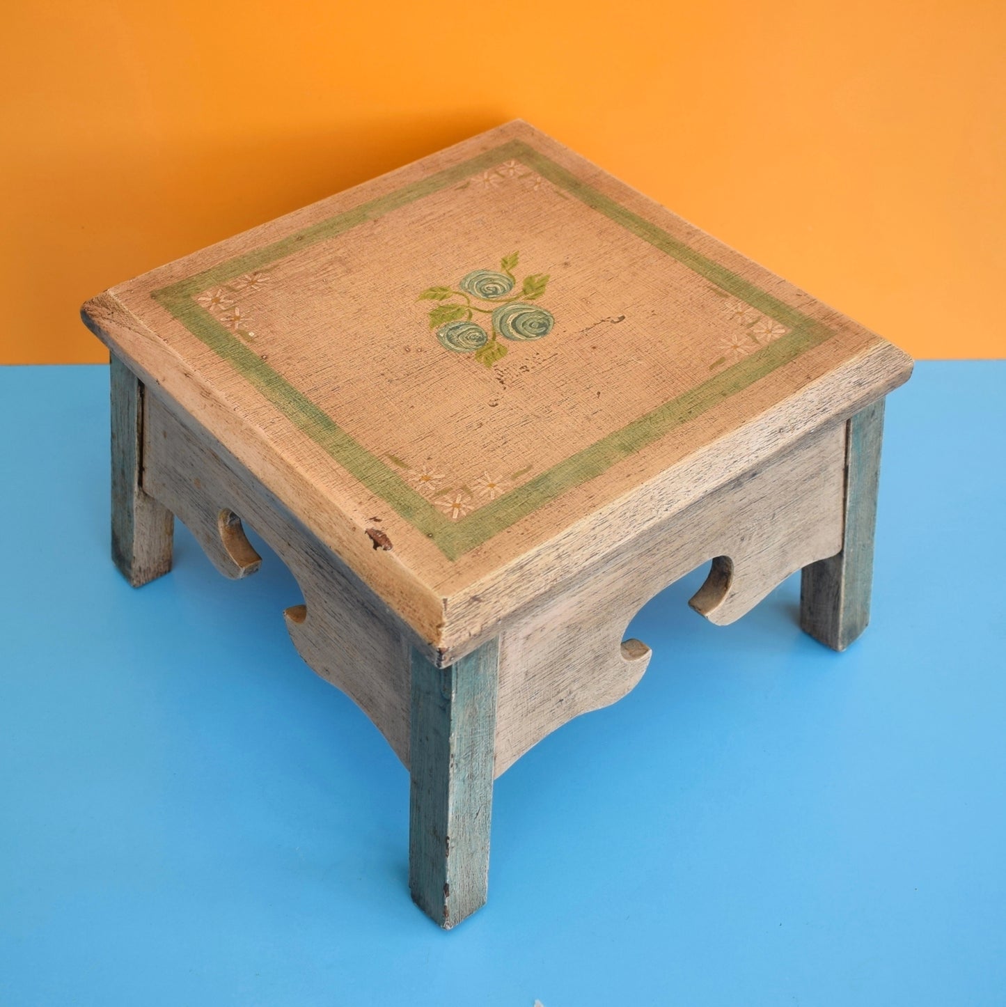 Vintage Hand Painted Low Stool / Plant Stand
