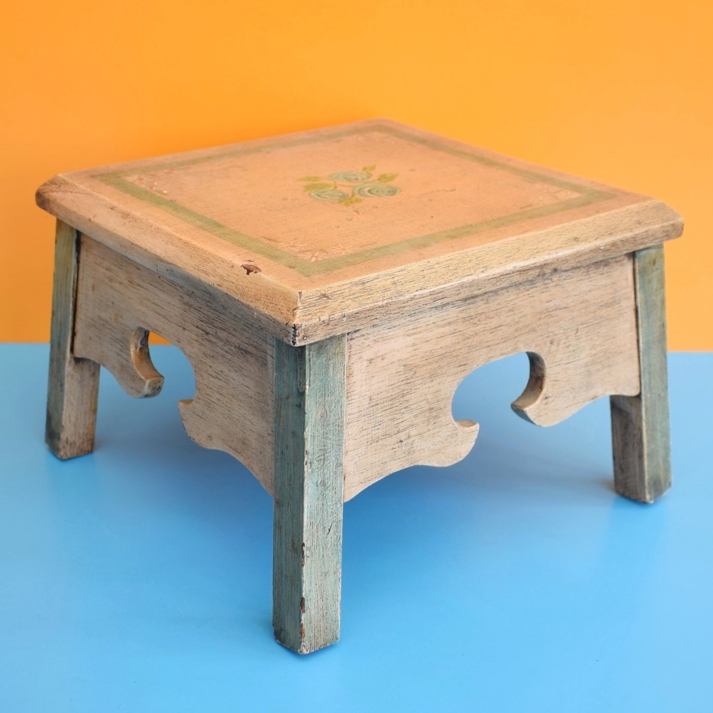 Vintage Hand Painted Low Stool / Plant Stand
