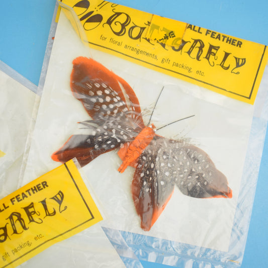 Vintage 1960s Kitsch Feather butterfly Decorations x3