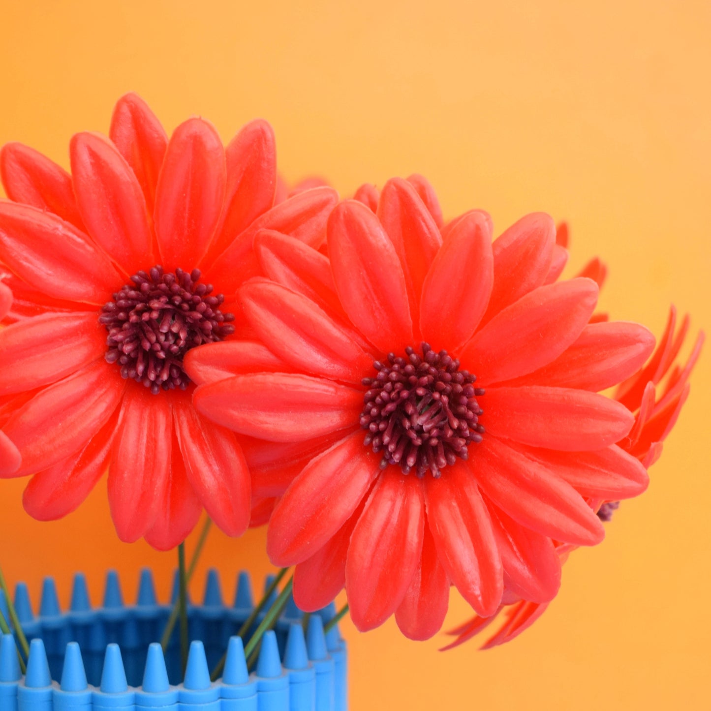 Vintage 1970s Plastic Dahlia Flower Bunch - Spring - Red x10