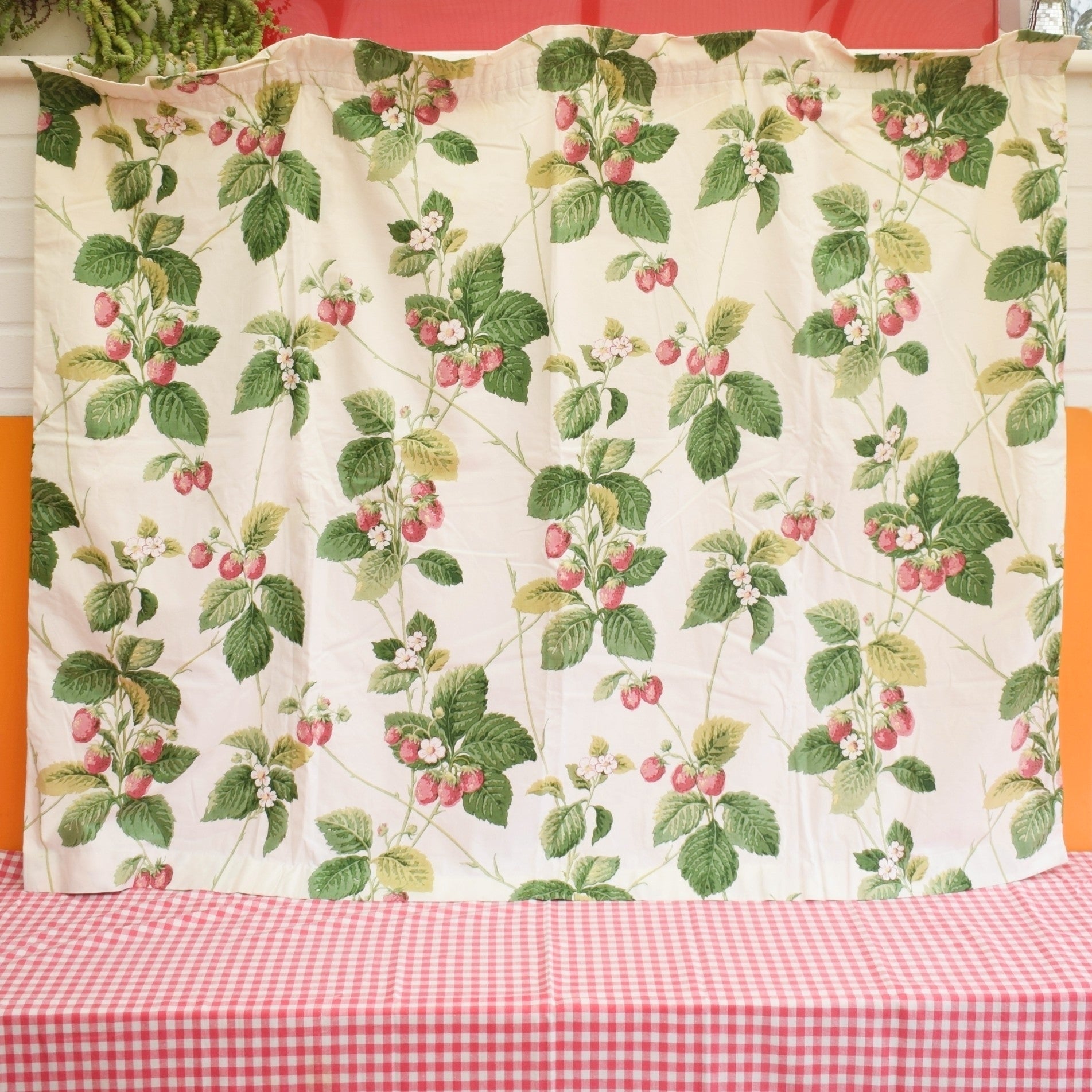 Vintage 1960s Single Curtain / Fabric - Sanderson Summer Strawberries by Vintage