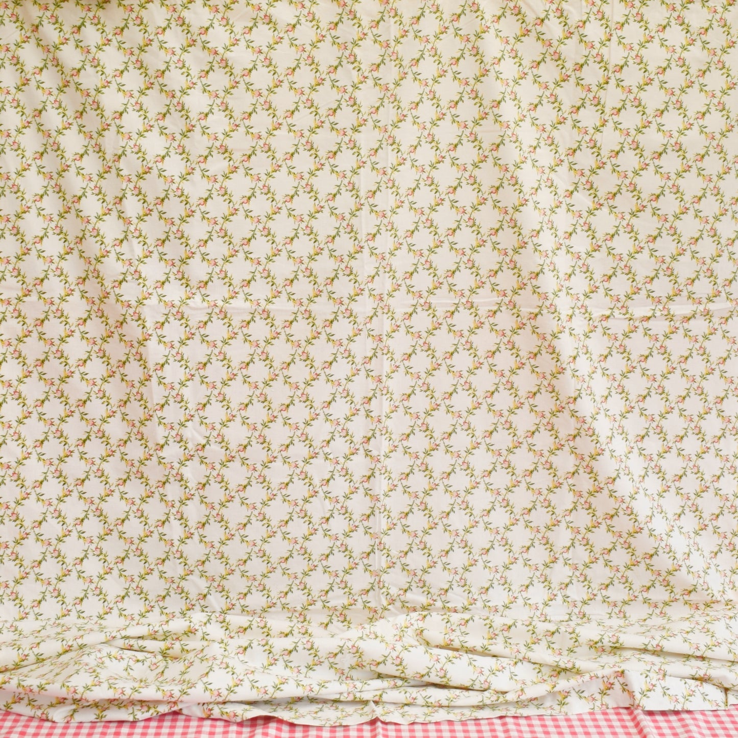 Vintage 1960s Sanderson Fianne Curtains - Pink/Green Rosebuds by Vintage
