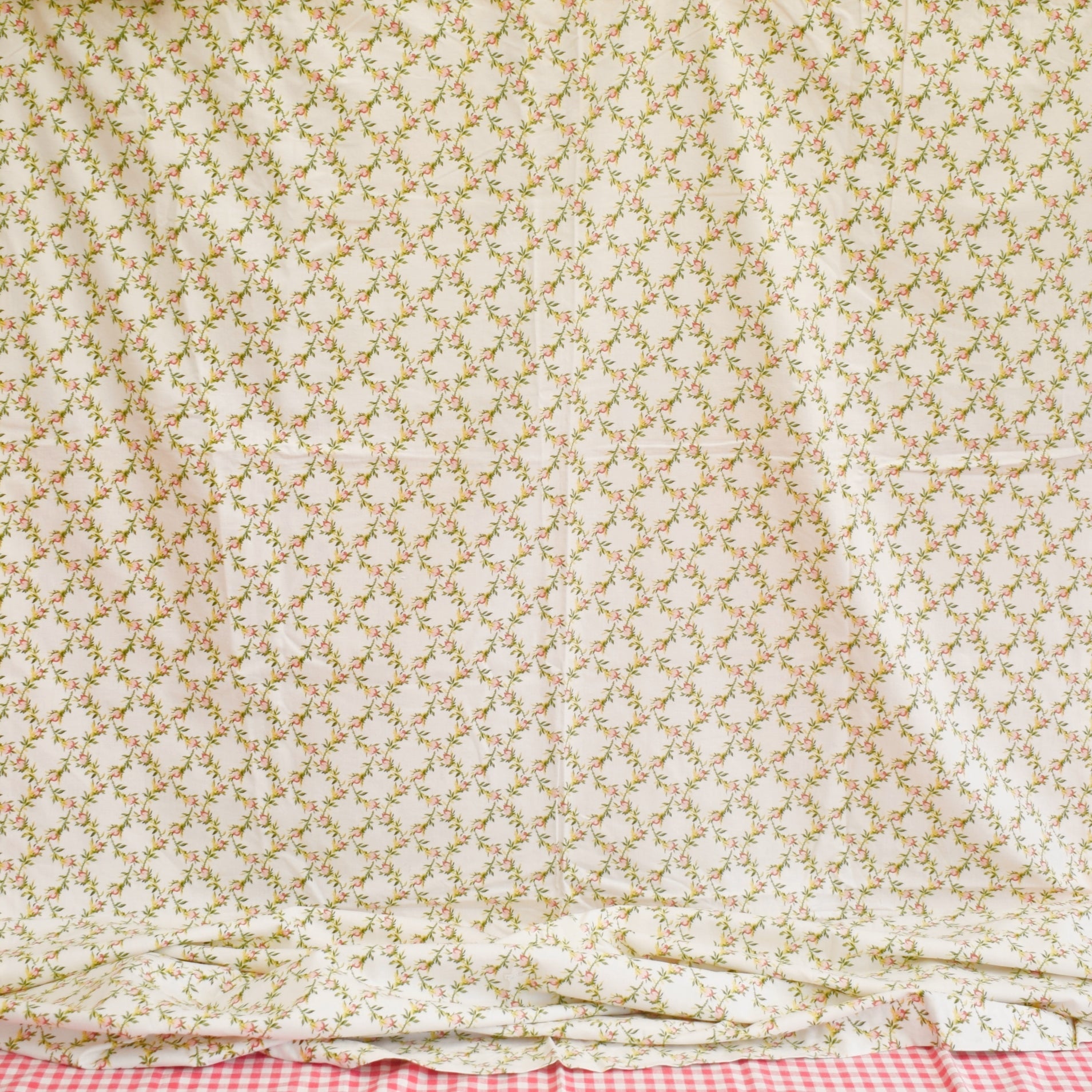 Vintage 1960s Sanderson Fianne Curtains - Pink/Green Rosebuds by Vintage