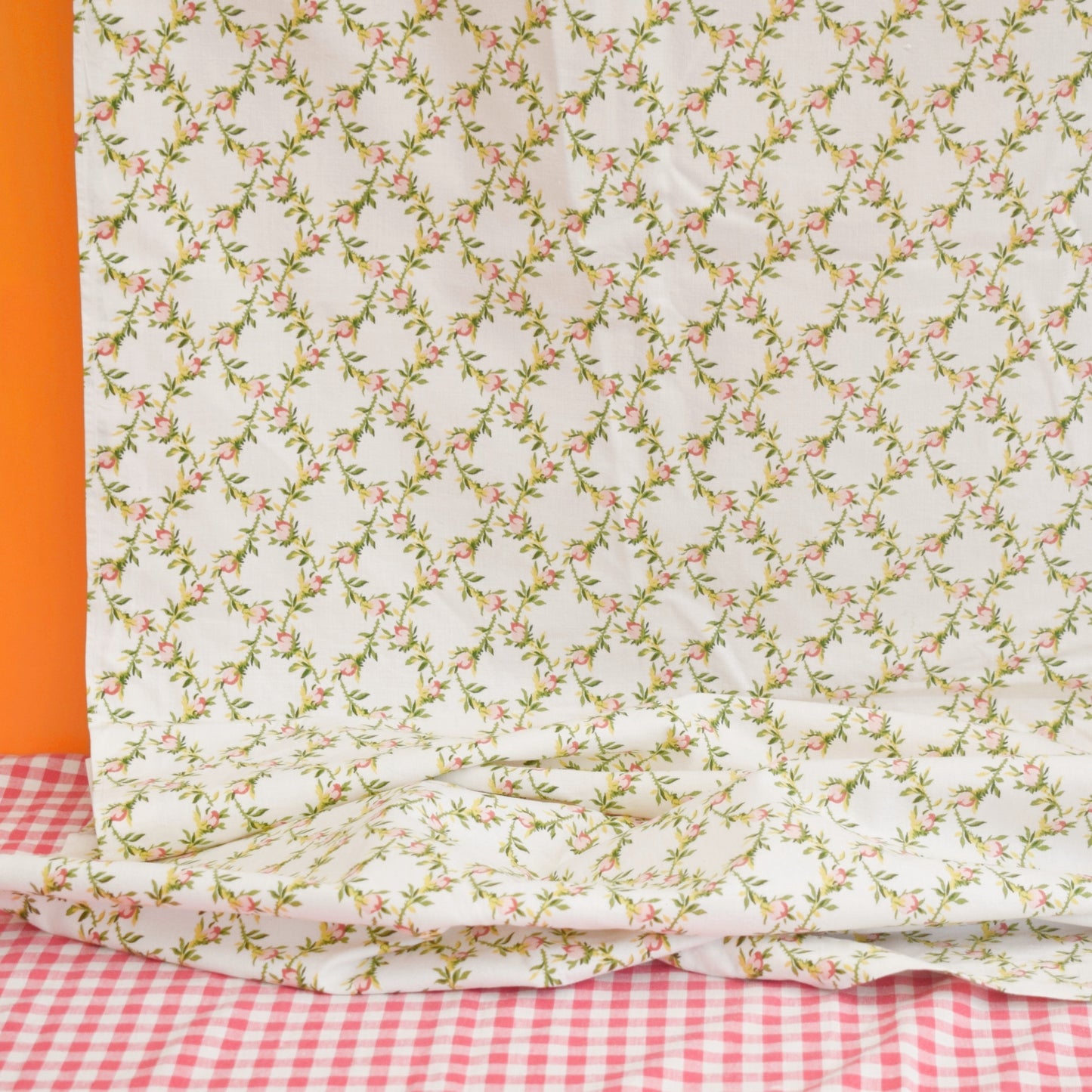Vintage 1960s Sanderson Fianne Curtains - Pink/Green Rosebuds by Vintage