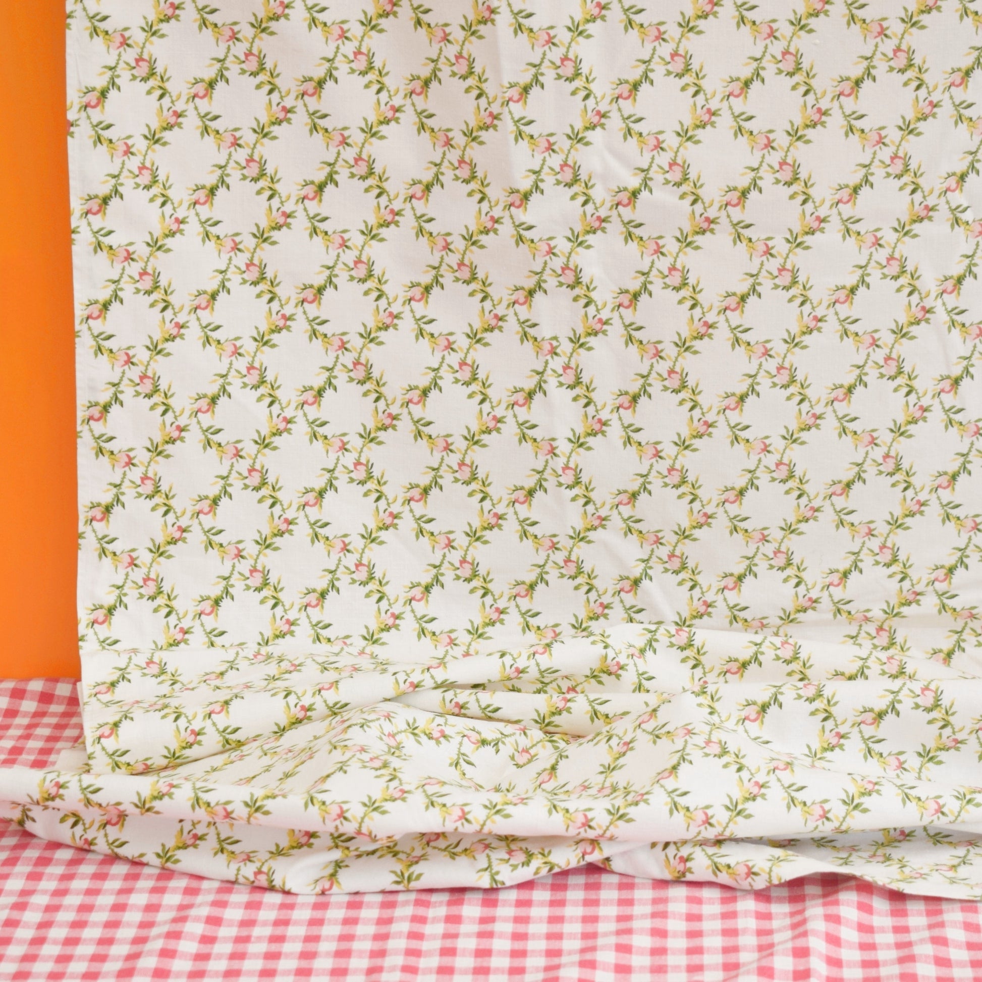 Vintage 1960s Sanderson Fianne Curtains - Pink/Green Rosebuds by Vintage