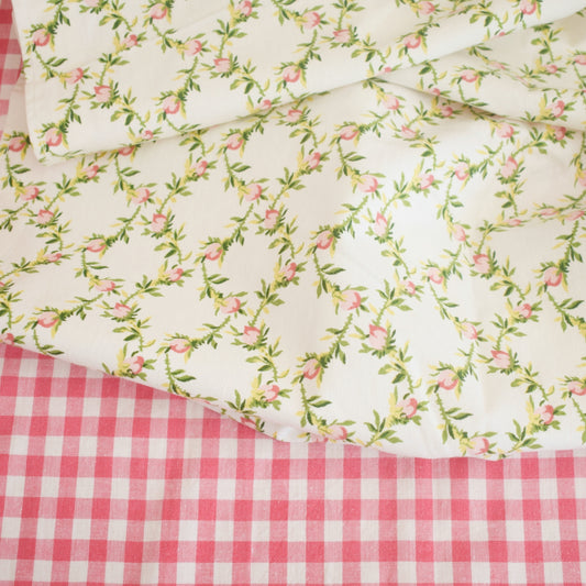 Vintage 1960s Sanderson Fianne Curtains - Pink/Green Rosebuds