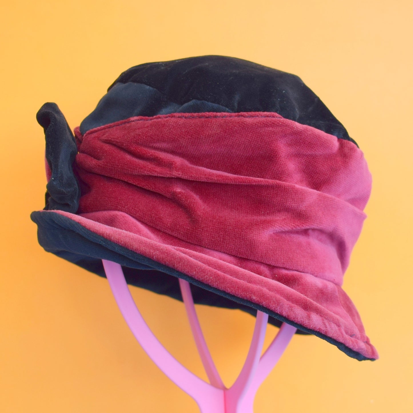Vintage 1990s Velvet Patchwork Hat With Flower- Floppy