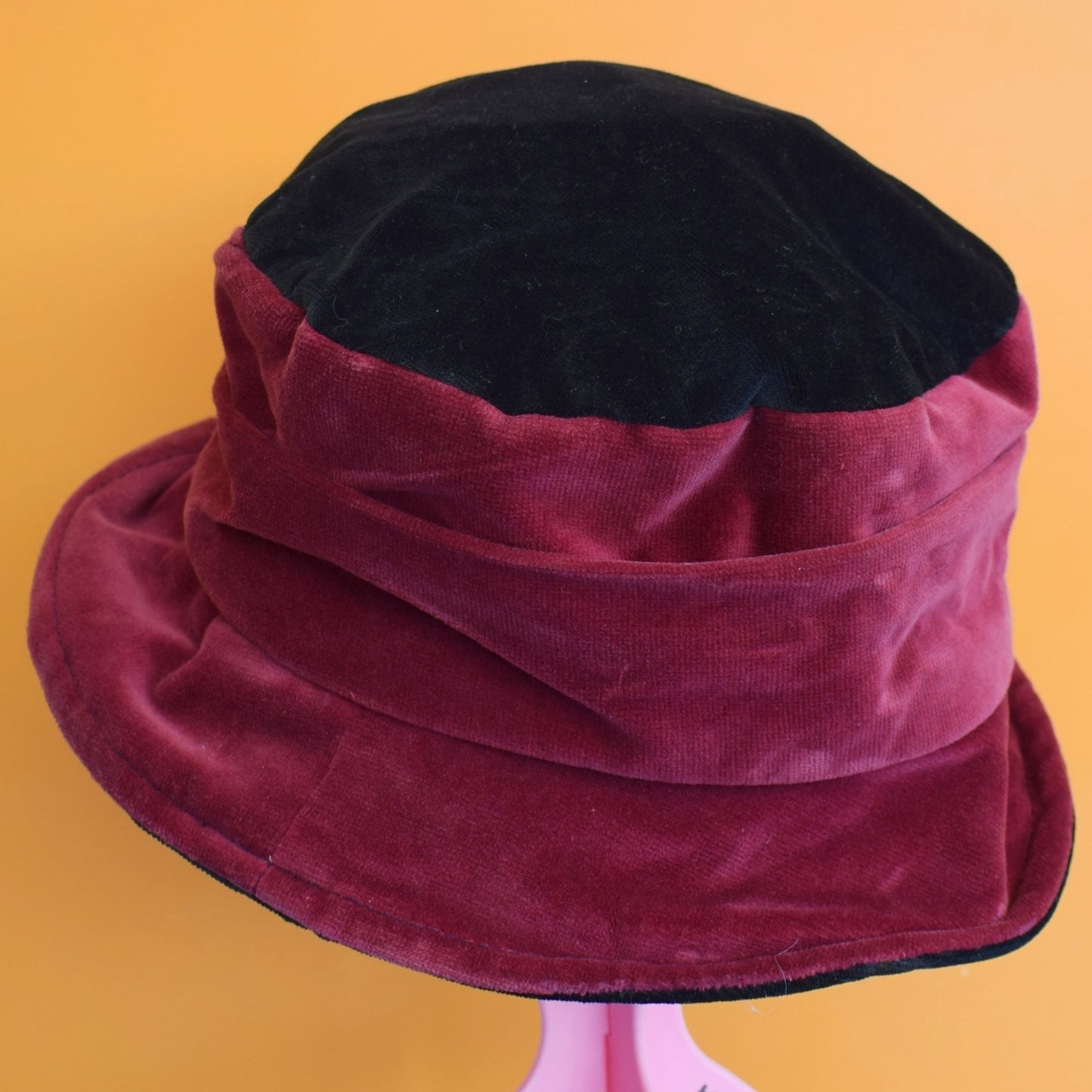 Vintage 1990s Velvet Patchwork Hat With Flower- Floppy
