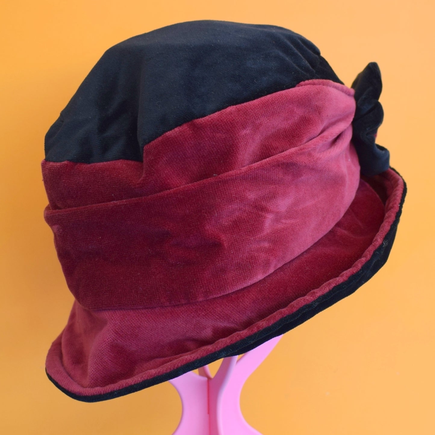 Vintage 1990s Velvet Patchwork Hat With Flower- Floppy