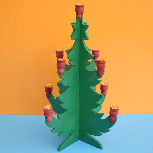 Vintage 1980s Wooden Christmas Tree Candle Holder .