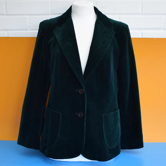 Vintage 1990s Velvet Jacket - Emerald Green Size 14-16 by Pineapple Retro