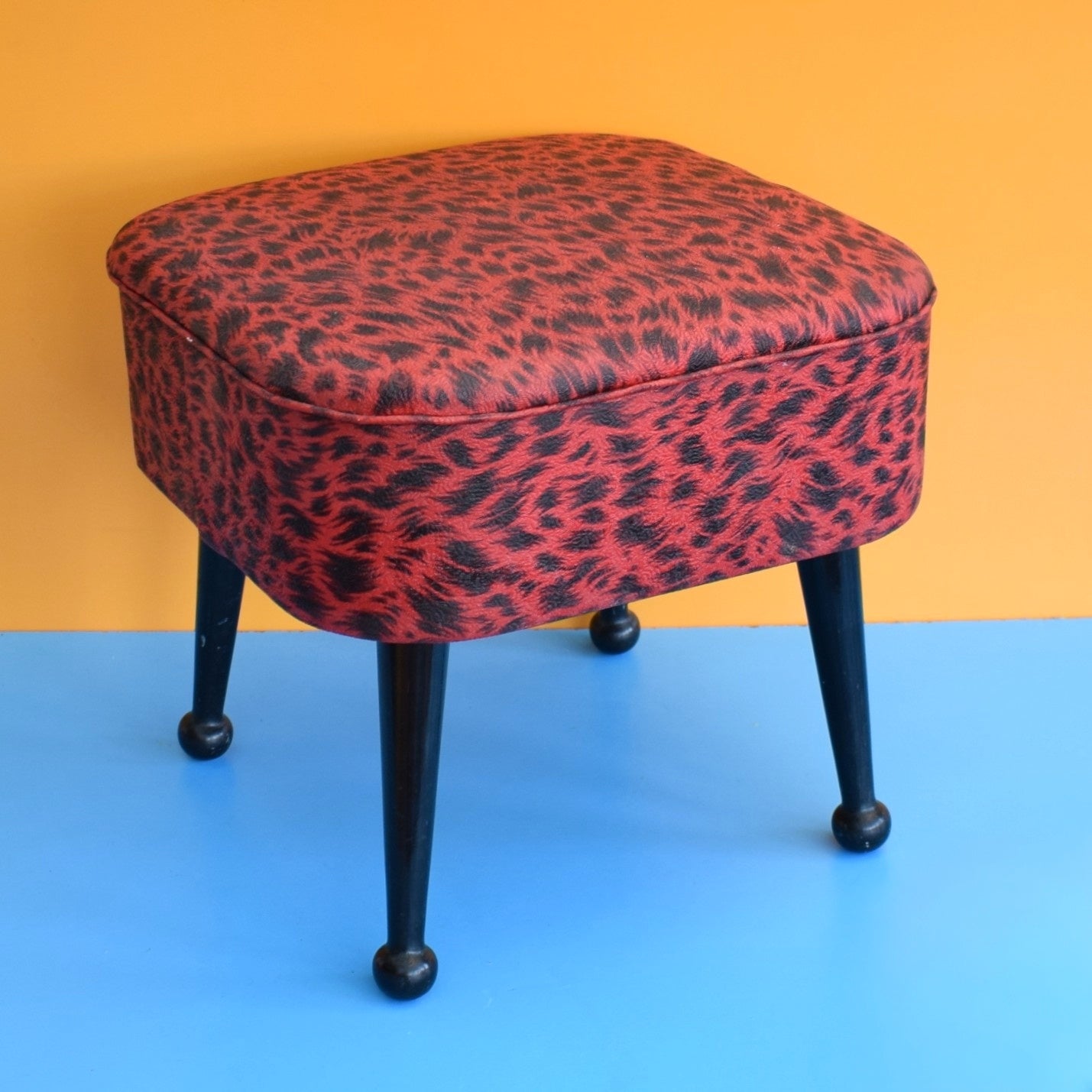 Vintage 1950s Sewing / Hobby Box - Sherborne - Red Leopard Print Vinyl