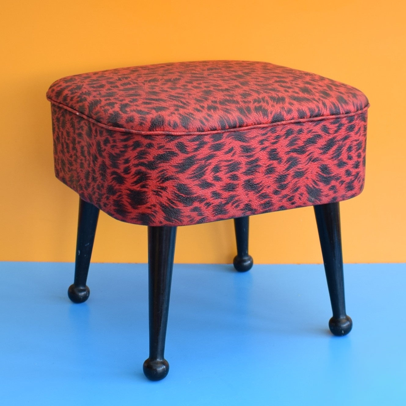 Vintage 1950s Sewing / Hobby Box - Sherborne - Red Leopard Print Vinyl