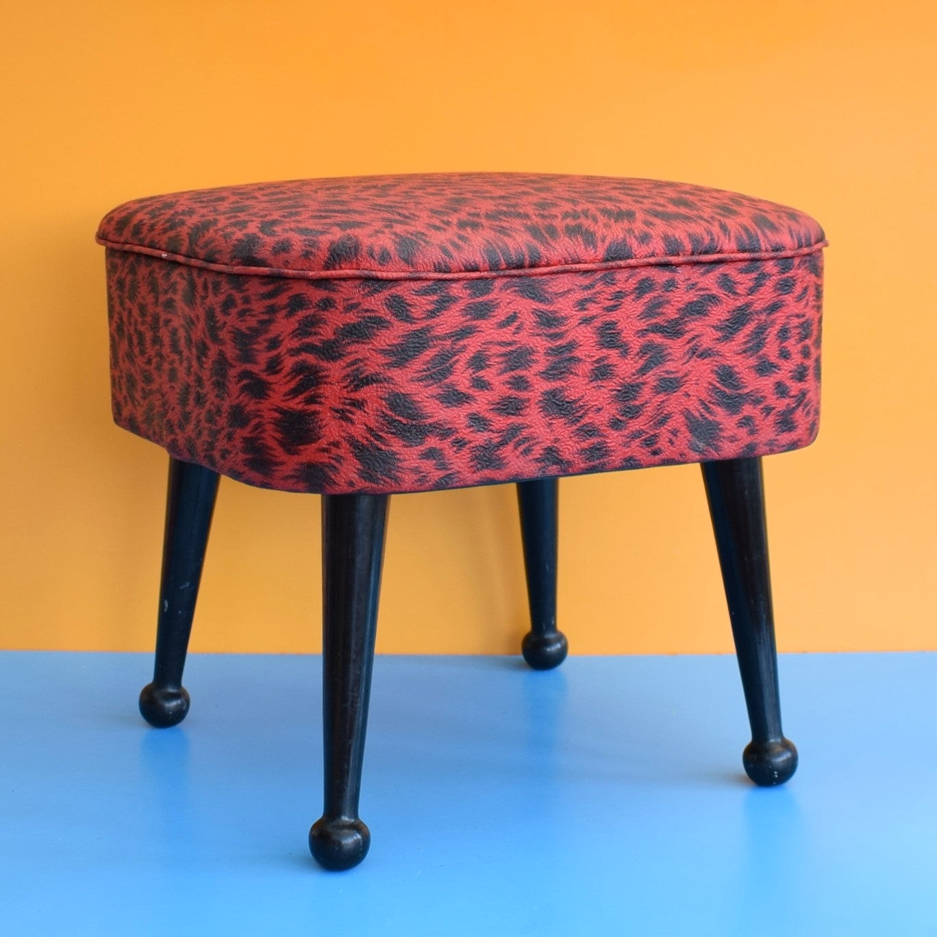 Vintage 1950s Sewing / Hobby Box - Sherborne - Red Leopard Print Vinyl