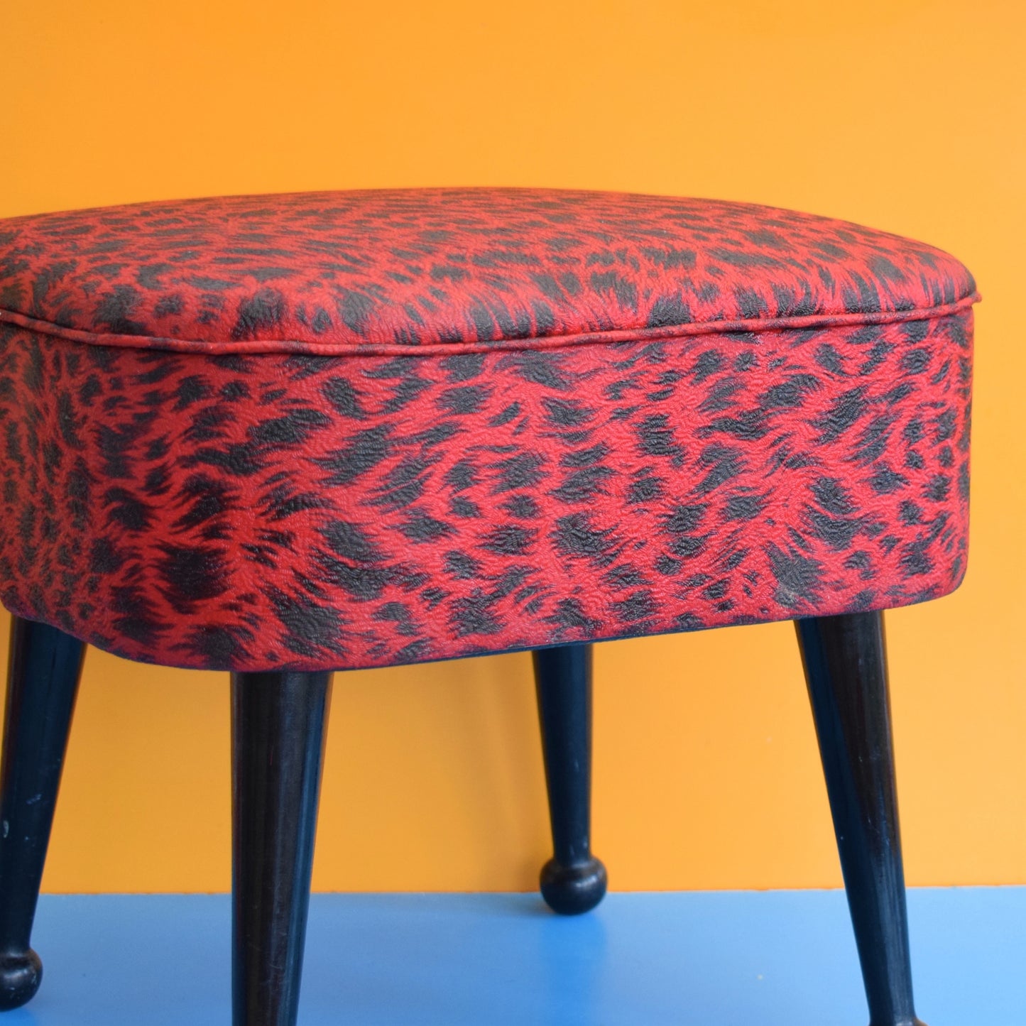 Vintage 1950s Sewing / Hobby Box - Sherborne - Red Leopard Print Vinyl