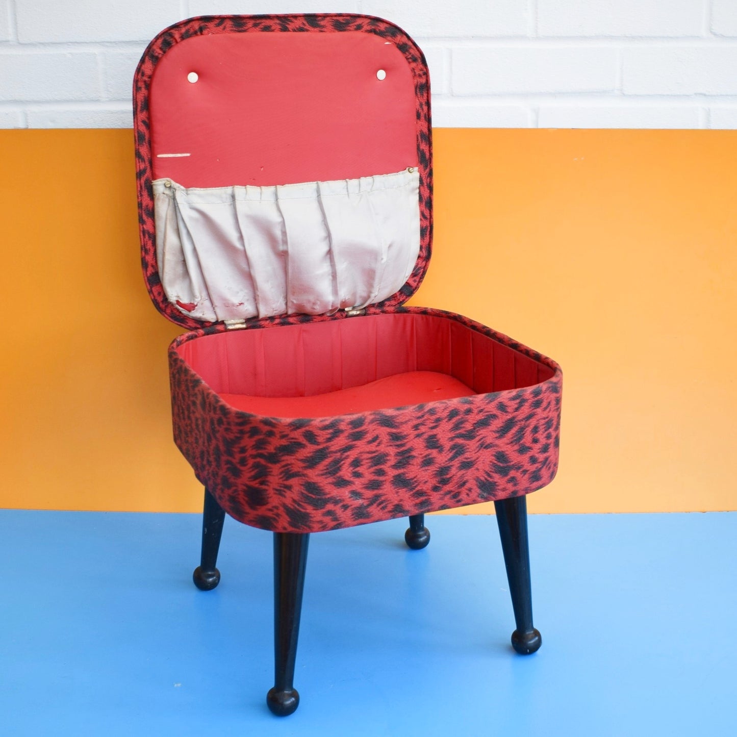 Vintage 1950s Sewing / Hobby Box - Sherborne - Red Leopard Print Vinyl