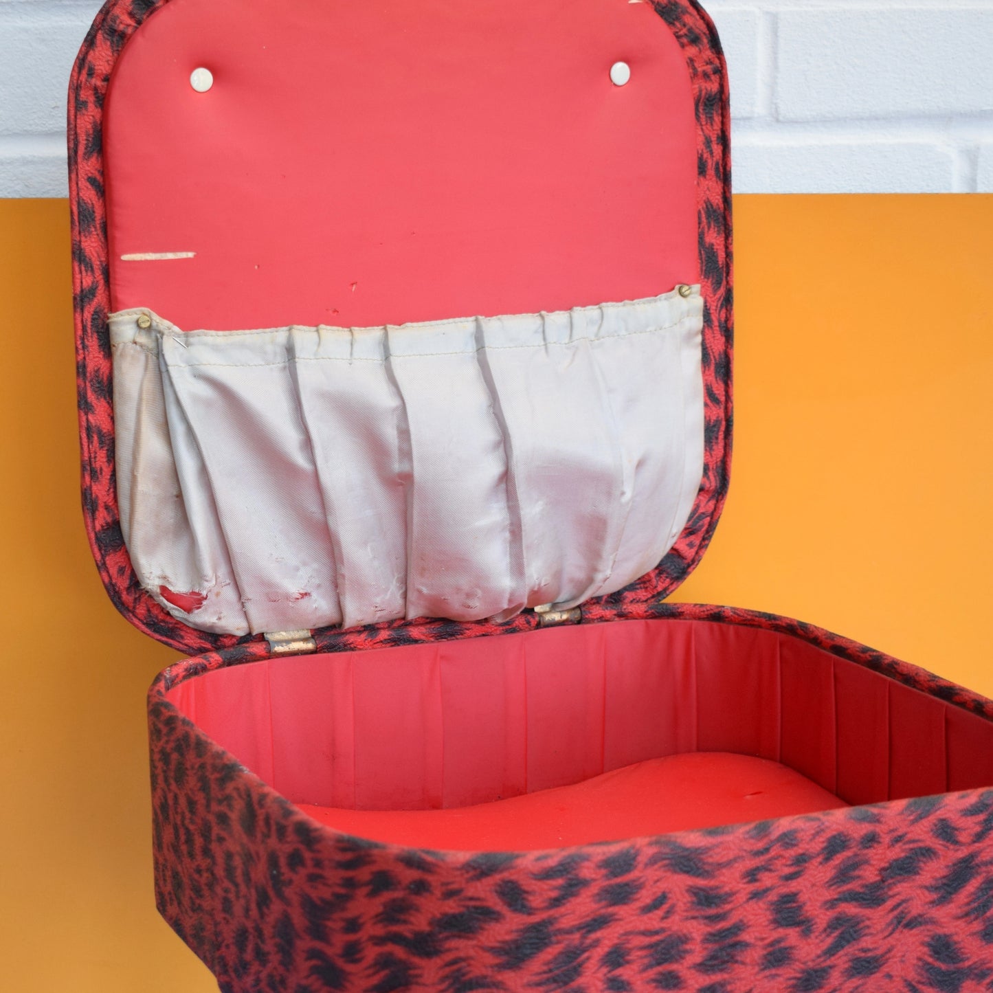 Vintage 1950s Sewing / Hobby Box - Sherborne - Red Leopard Print Vinyl