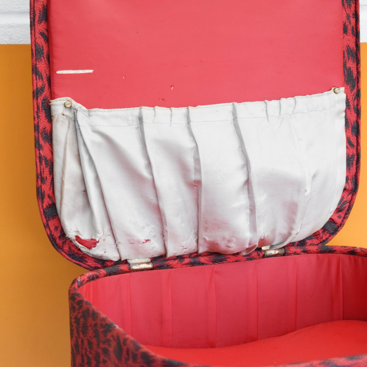 Vintage 1950s Sewing / Hobby Box - Sherborne - Red Leopard Print Vinyl