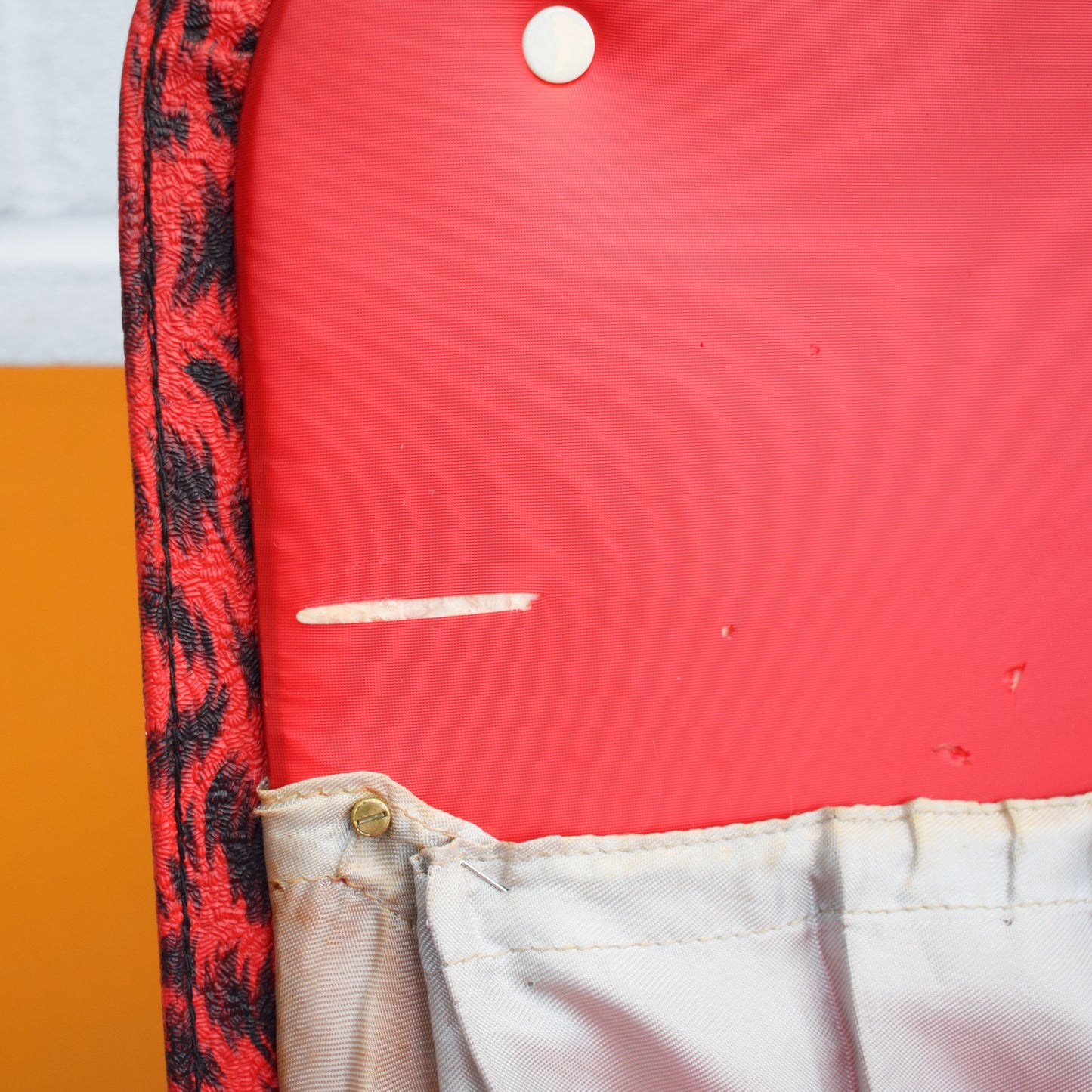 Vintage 1950s Sewing / Hobby Box - Sherborne - Red Leopard Print Vinyl