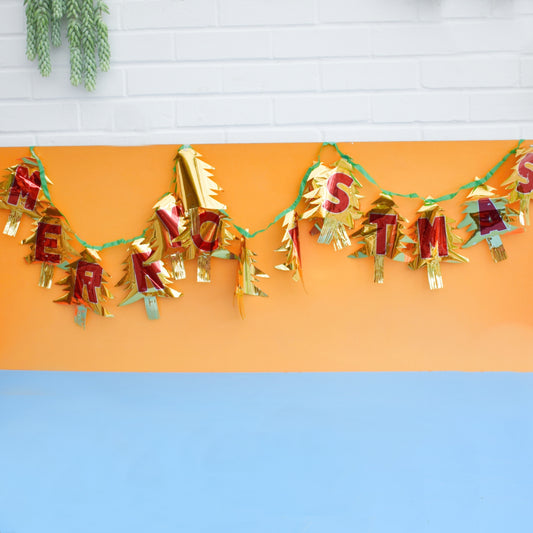 Vintage 1970s Kitsch Foil Garland - Merry Christmas