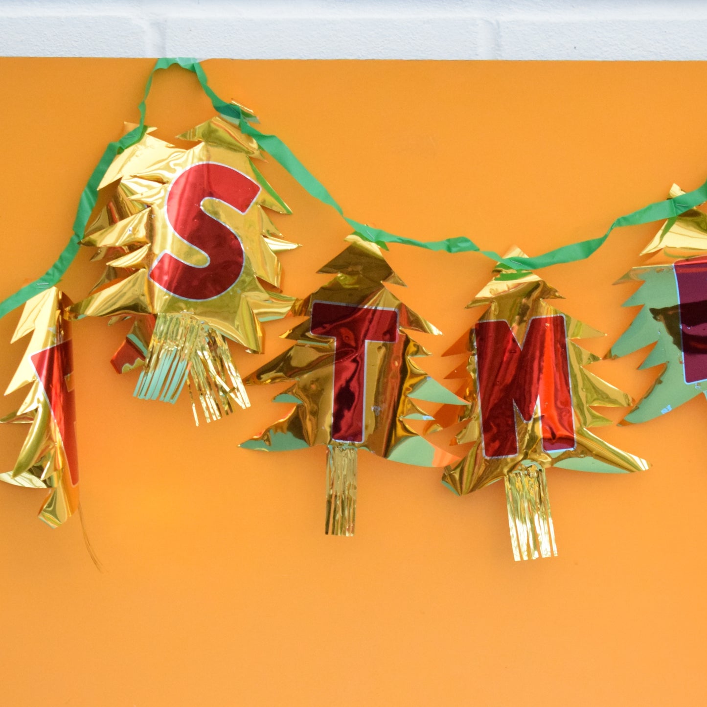 Vintage 1970s Kitsch Foil Garland - Merry Christmas