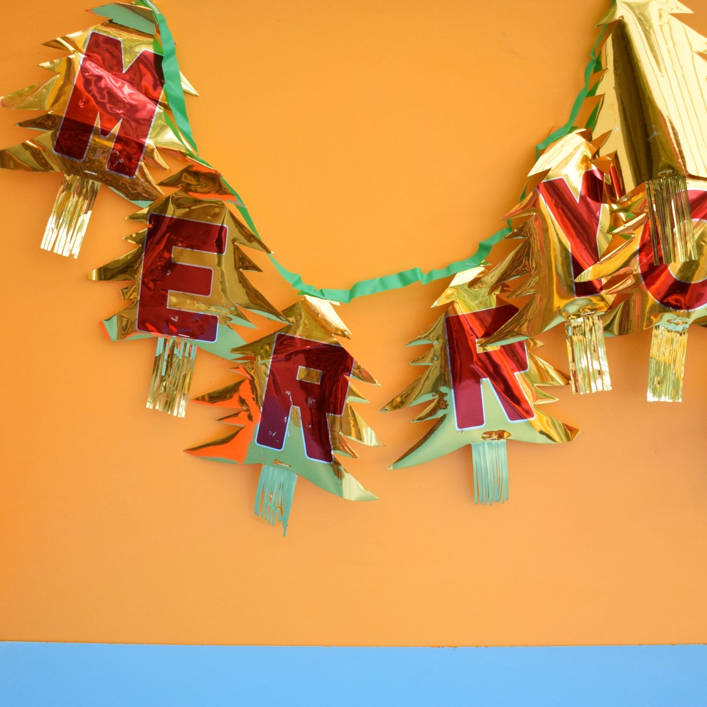 Vintage 1970s Kitsch Foil Garland - Merry Christmas