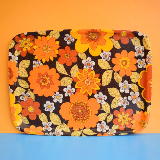 Vintage 1960s Fibreglass Tray - Orange Flower Power by Vintage