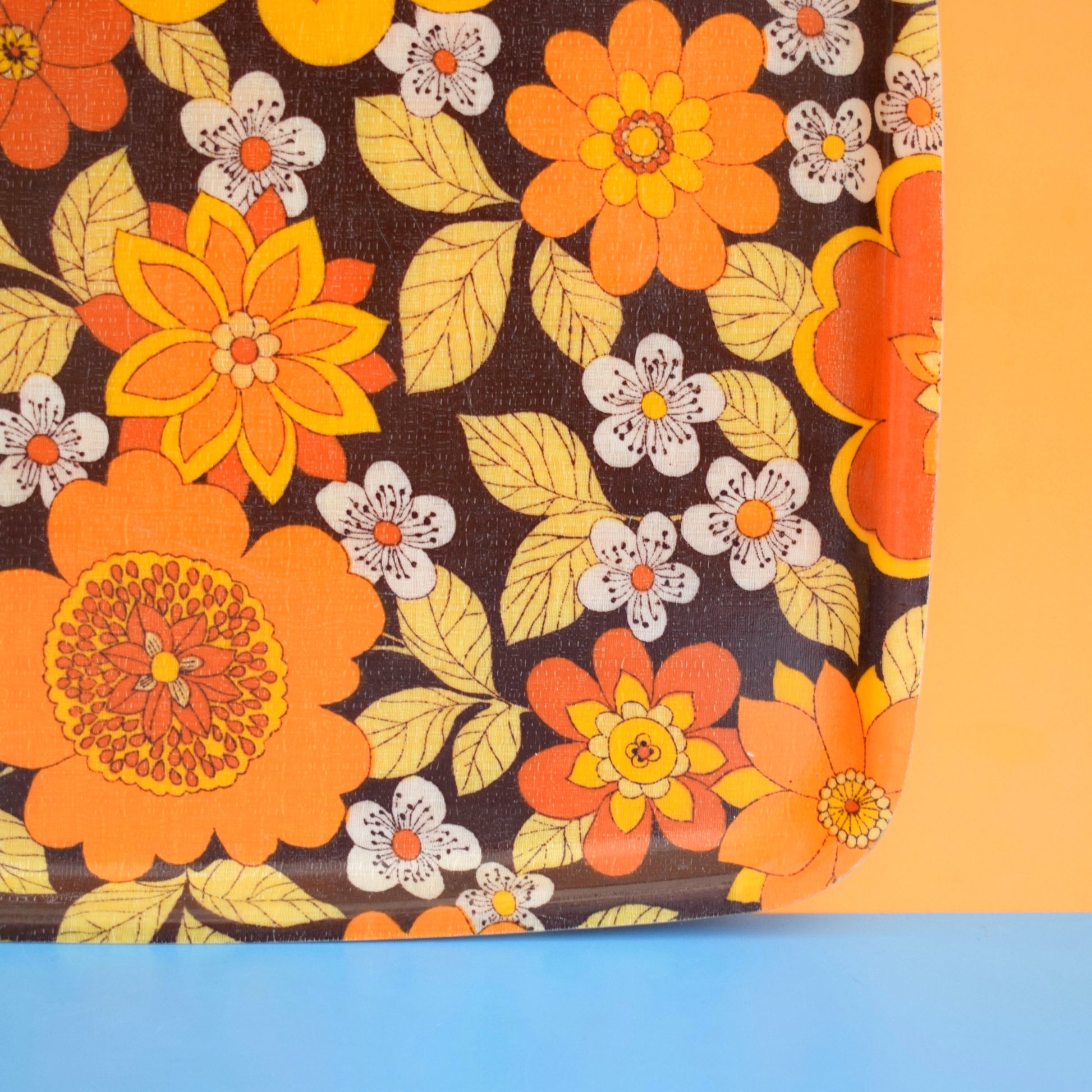 Vintage 1960s Fibreglass Tray - Orange Flower Power by Vintage