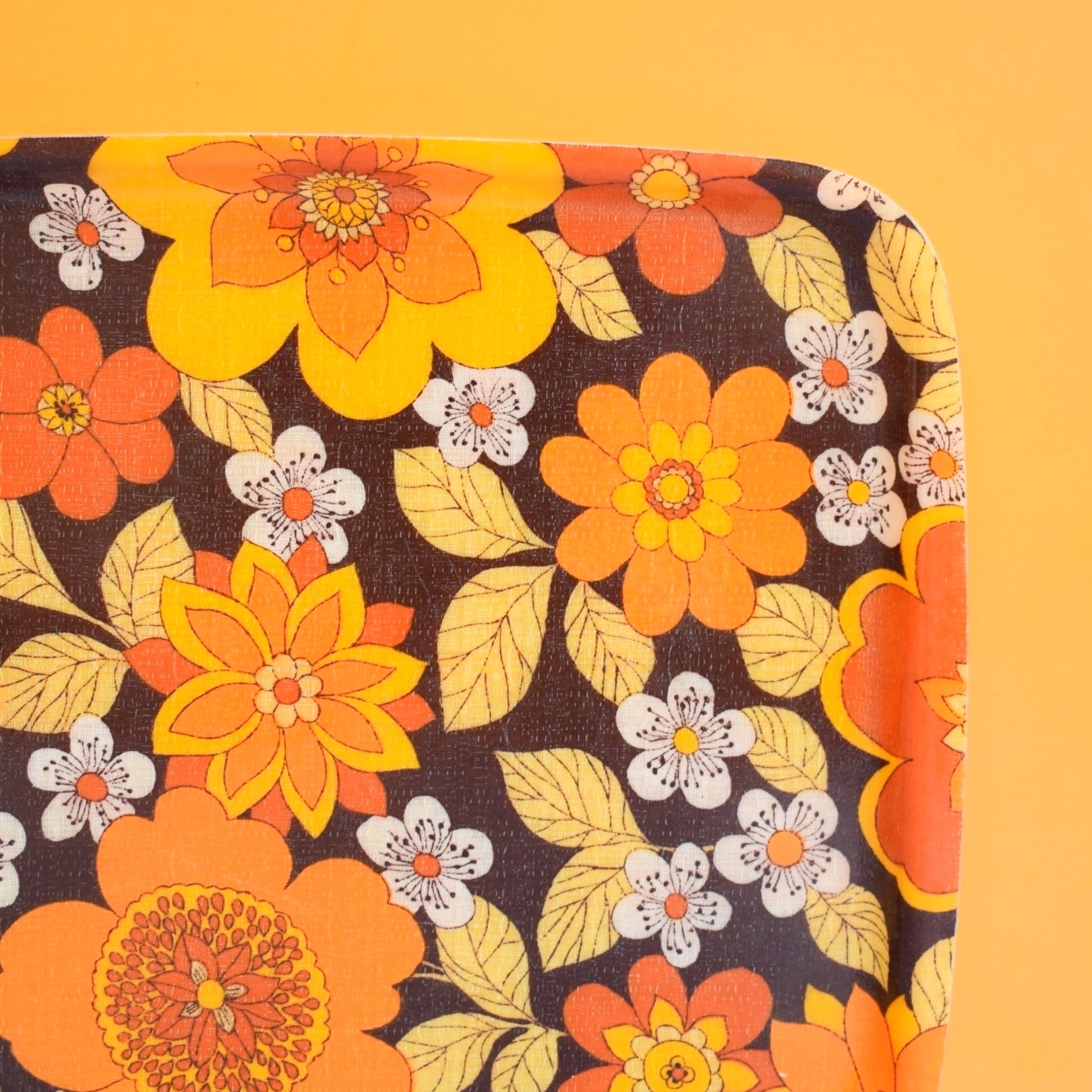 Vintage 1960s Fibreglass Tray - Orange Flower Power by Vintage