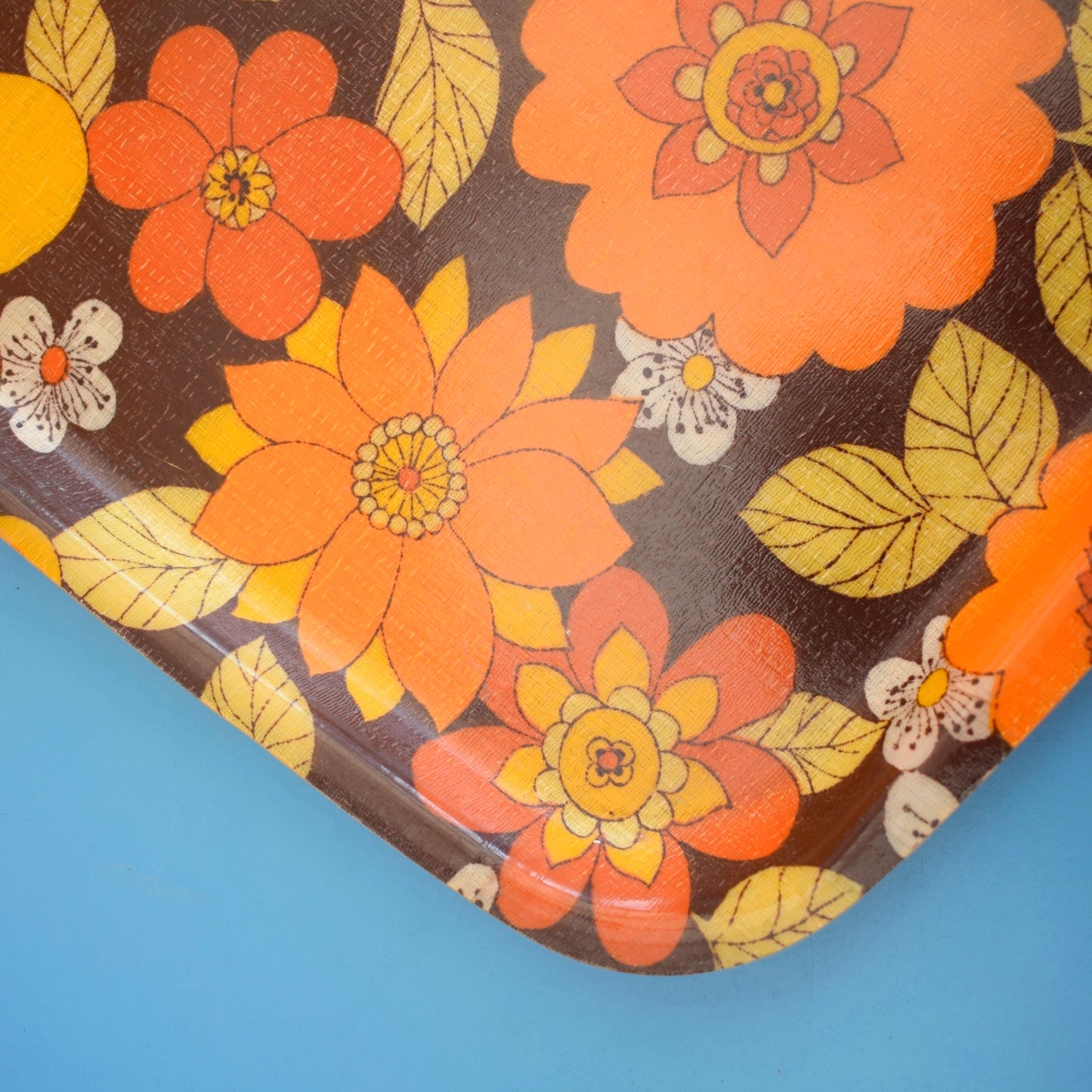 Vintage 1960s Fibreglass Tray - Orange Flower Power by Vintage
