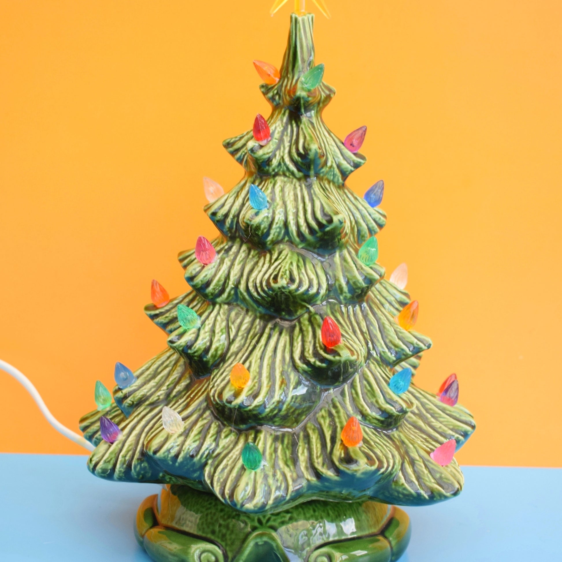 Vintage 1970s Ceramic Christmas Tree Lamp - Rainbow Bulbs - Green by Pineapple Retro