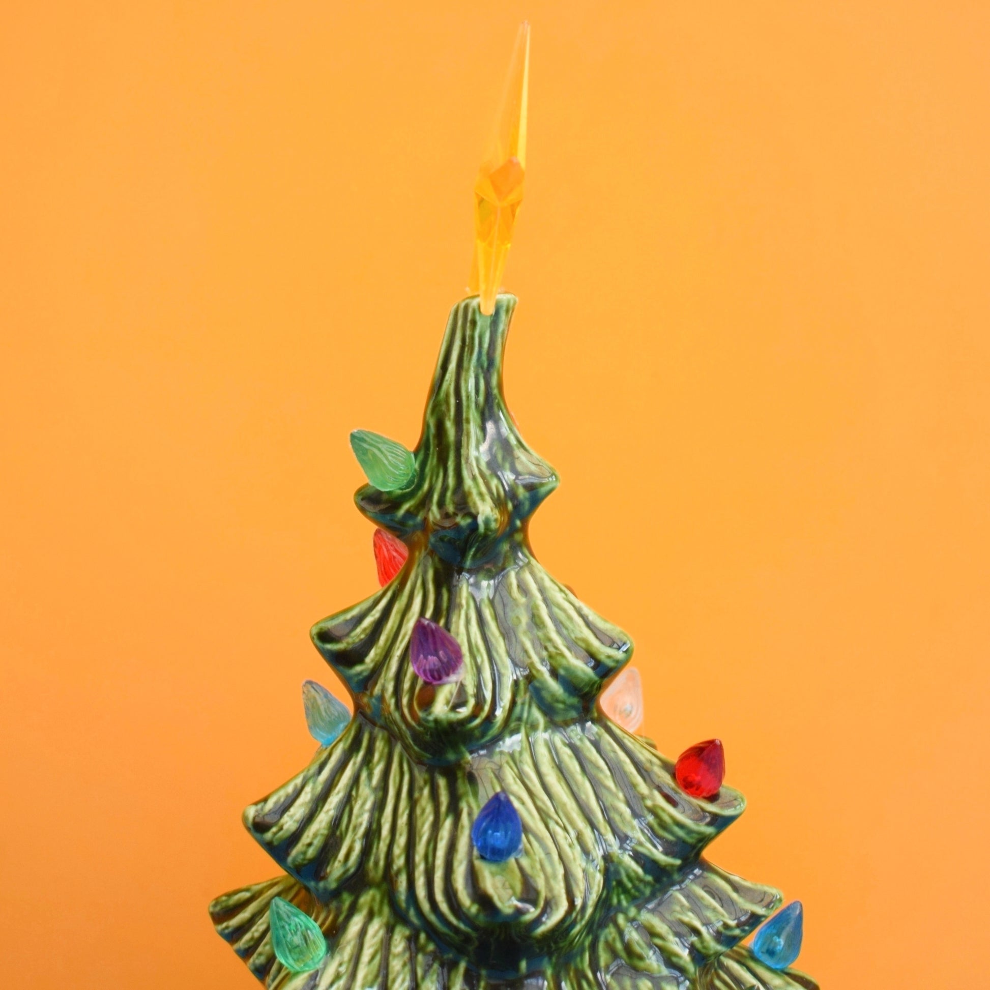 Vintage 1970s Ceramic Christmas Tree Lamp - Rainbow Bulbs - Green by Pineapple Retro