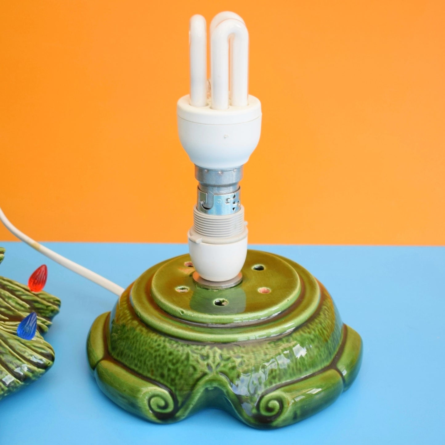 Vintage 1970s Ceramic Christmas Tree Lamp - Rainbow Bulbs - Green by Pineapple Retro
