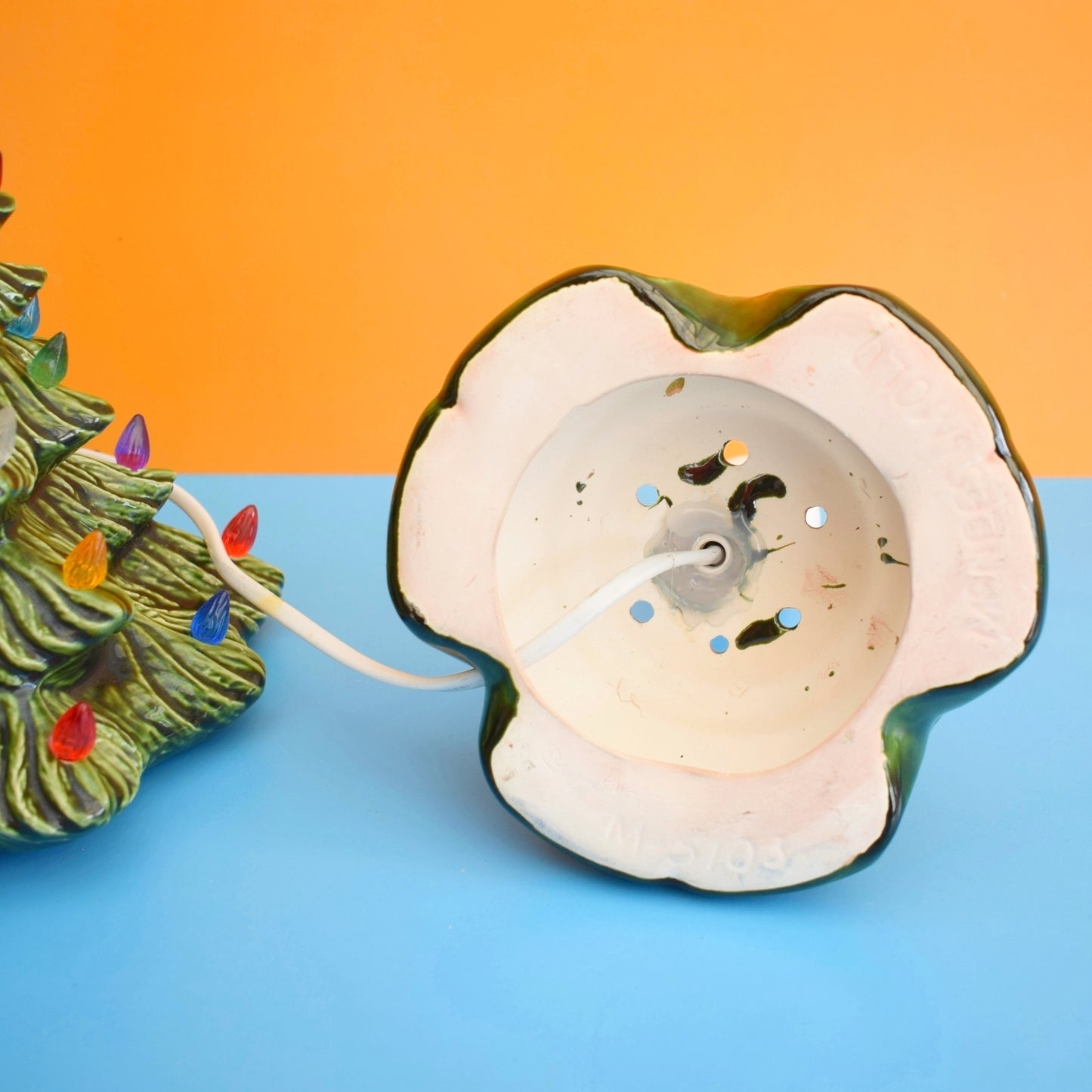 Vintage 1970s Ceramic Christmas Tree Lamp - Rainbow Bulbs - Green by Pineapple Retro