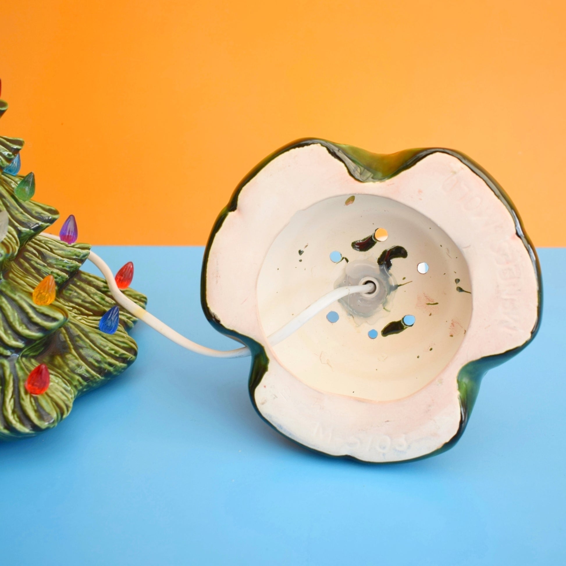 Vintage 1970s Ceramic Christmas Tree Lamp - Rainbow Bulbs - Green by Pineapple Retro