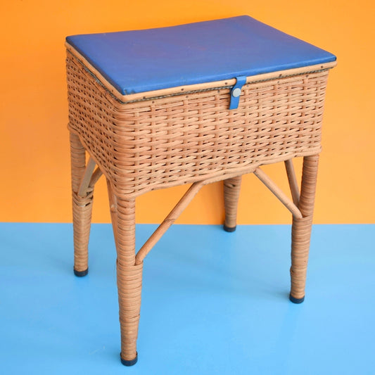 Vintage 1960s Wicker Basket Sewing / Hobby Box - Vinyl Top