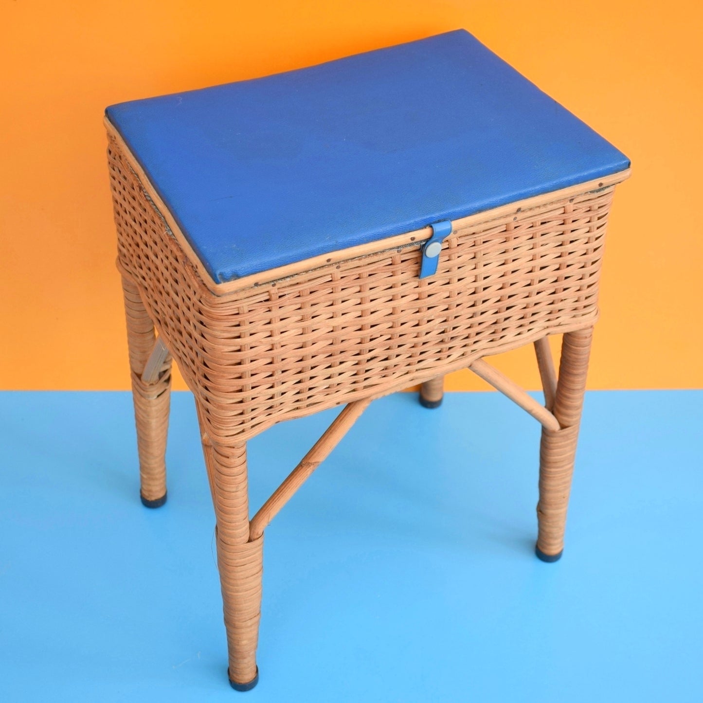 Vintage 1960s Wicker Basket Sewing / Hobby Box - Vinyl Top