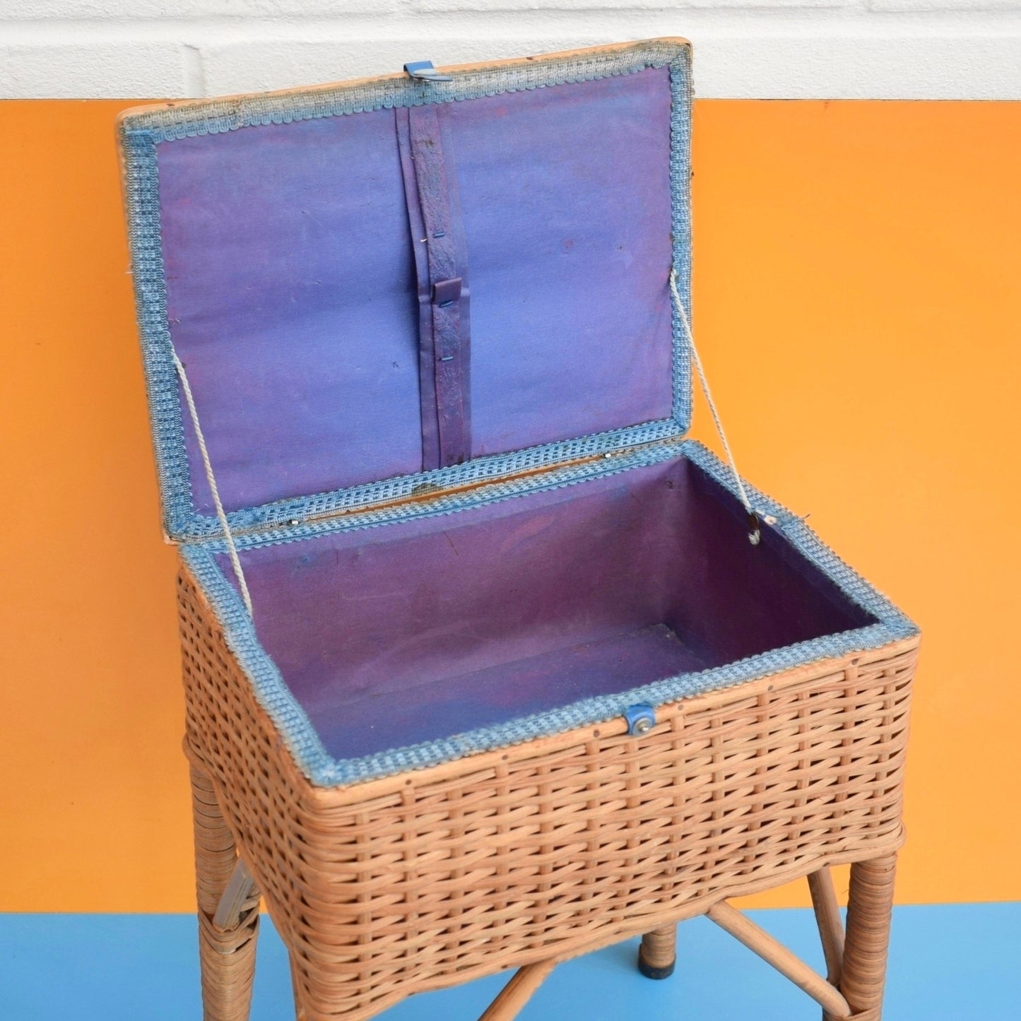 Vintage 1960s Wicker Basket Sewing / Hobby Box - Vinyl Top