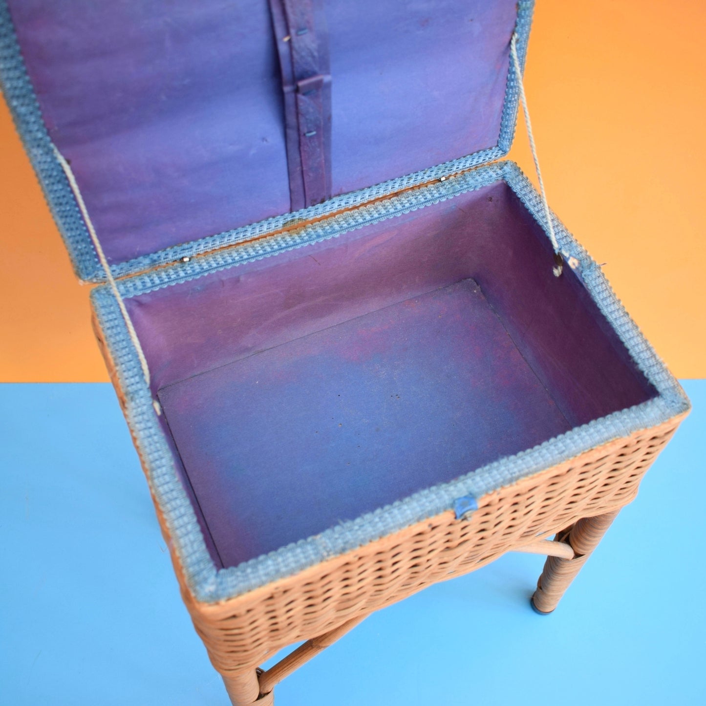 Vintage 1960s Wicker Basket Sewing / Hobby Box - Vinyl Top