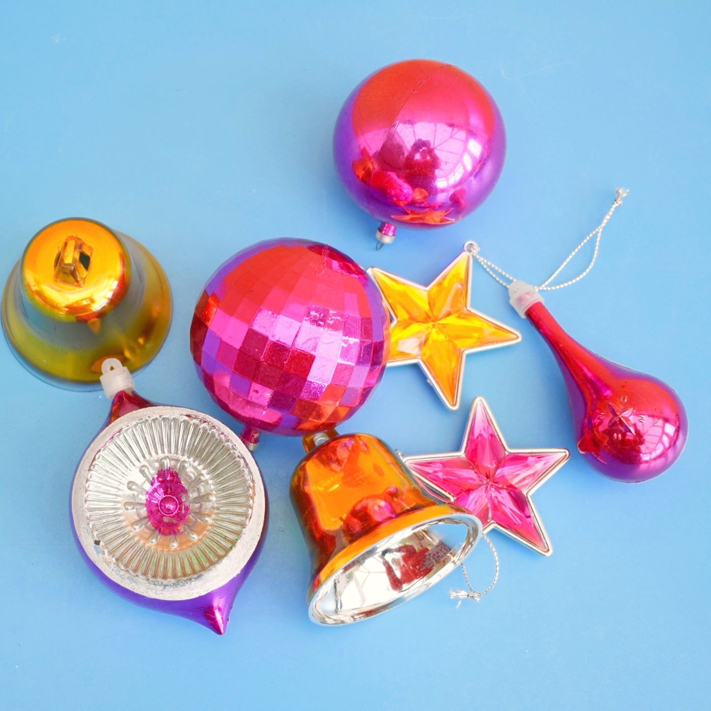Vintage 1970s Plastic Christmas Mixed Decs - Pink & Gold