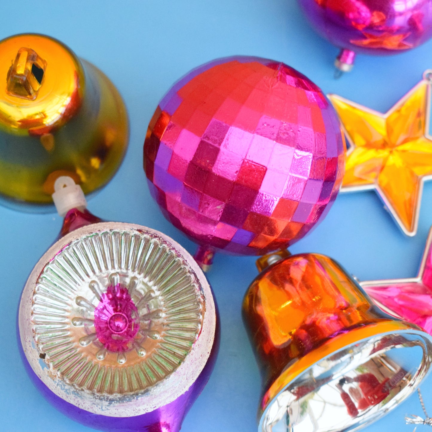 Vintage 1970s Plastic Christmas Mixed Decs - Pink & Gold