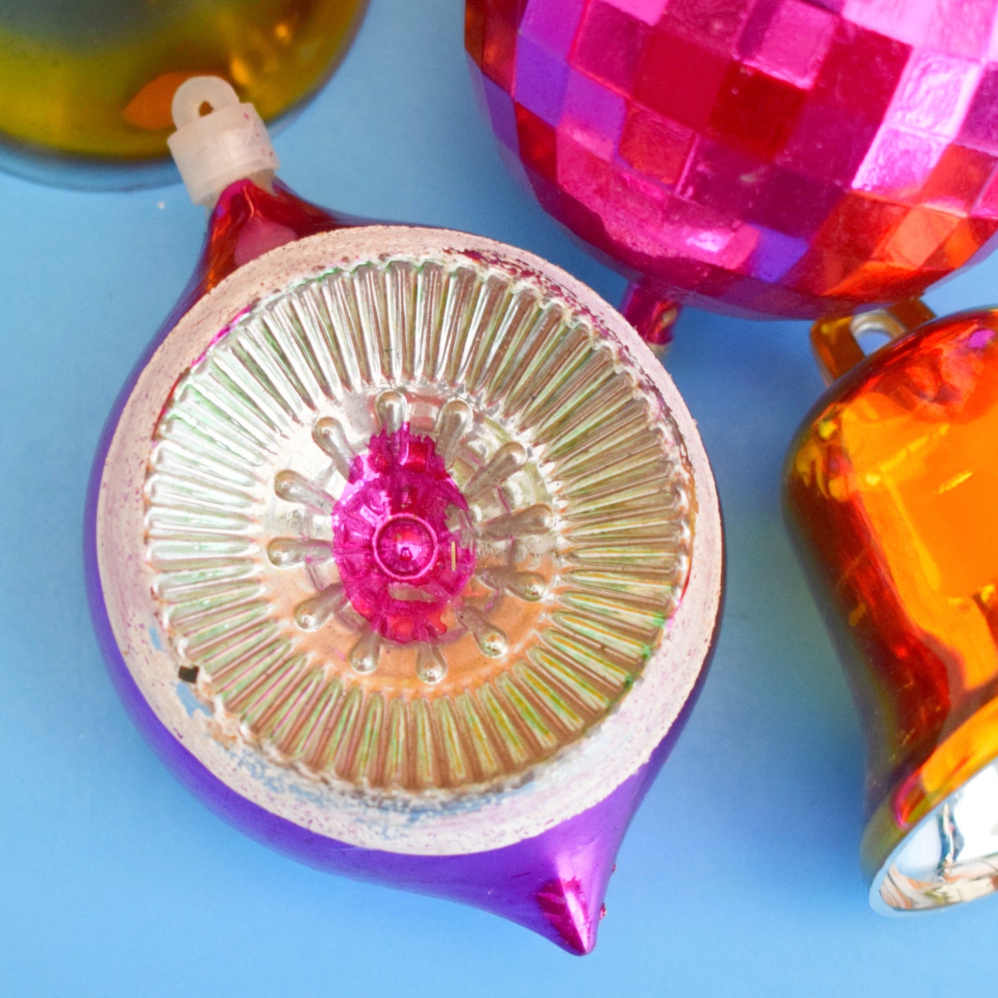 Vintage 1970s Plastic Christmas Mixed Decs - Pink & Gold