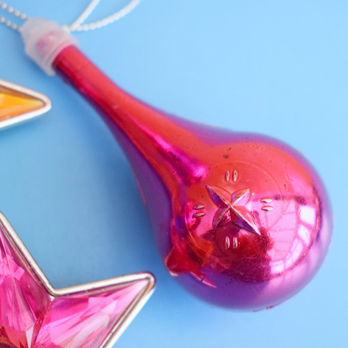 Vintage 1970s Plastic Christmas Mixed Decs - Pink & Gold