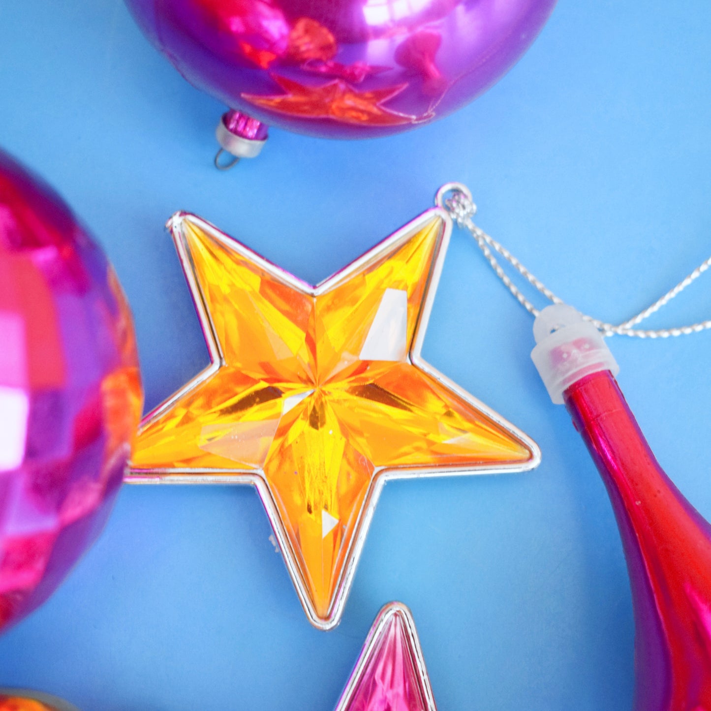 Vintage 1970s Plastic Christmas Mixed Decs - Pink & Gold