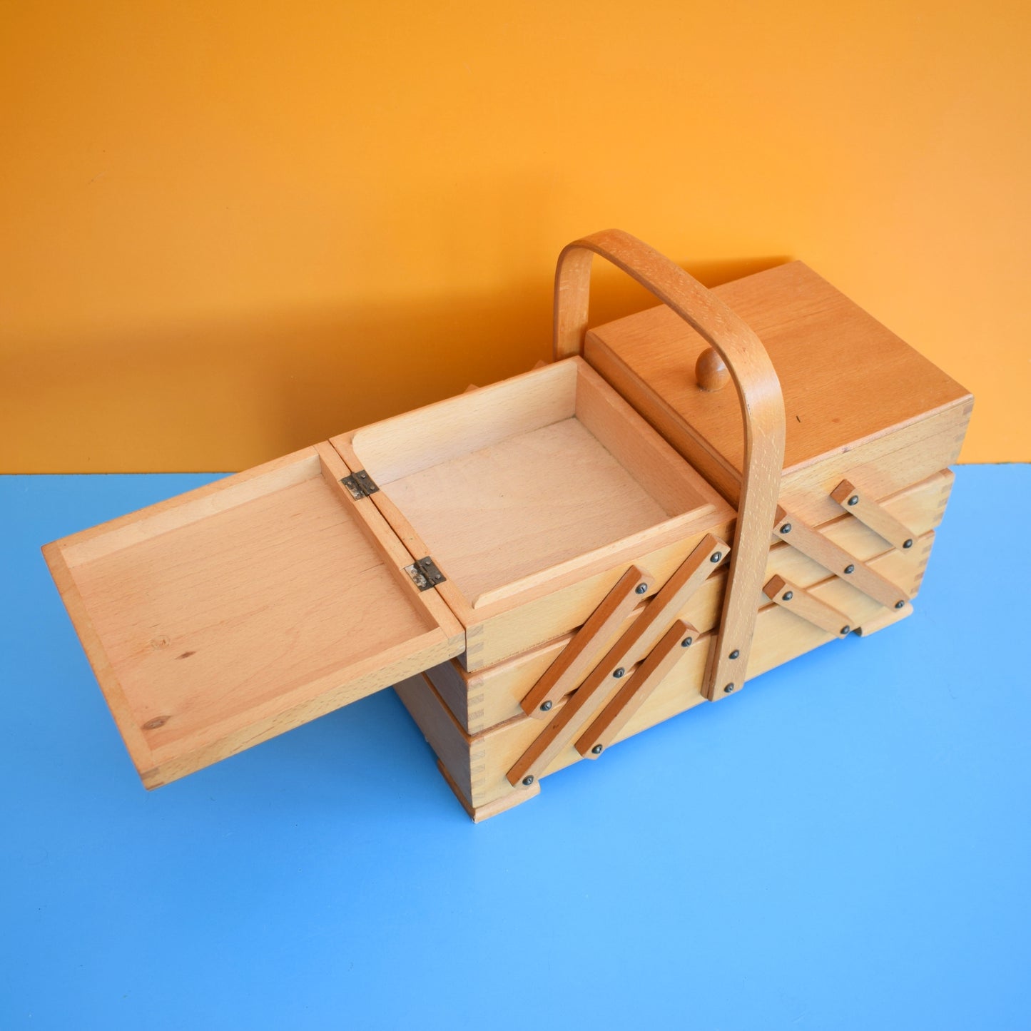 Vintage 1970s Sewing / Hobby Box - Cantilevered Wood