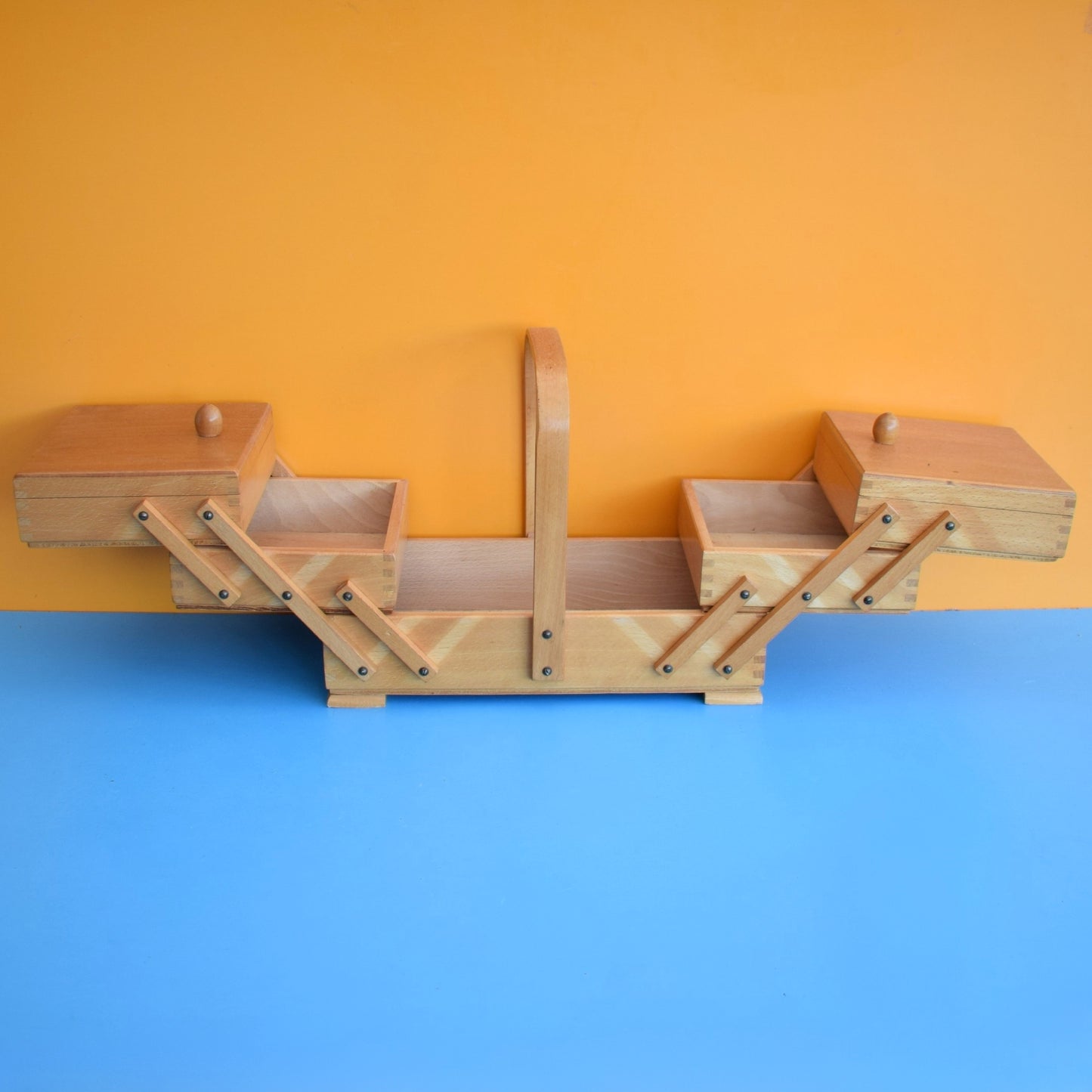 Vintage 1970s Sewing / Hobby Box - Cantilevered Wood